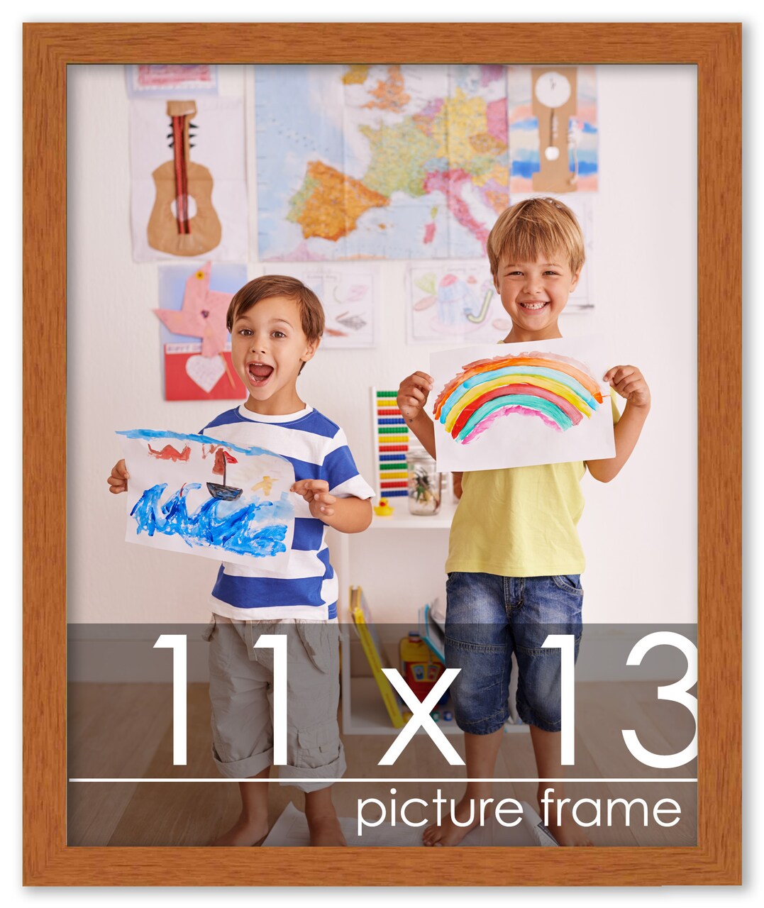 Photo Size Slim Profile Brown Frame - UV Acrylic, Foam Board Backing, Hanging Hardware